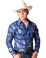 Camisa Vaquera Grecas Color Azul Y Oro WD 11-896
