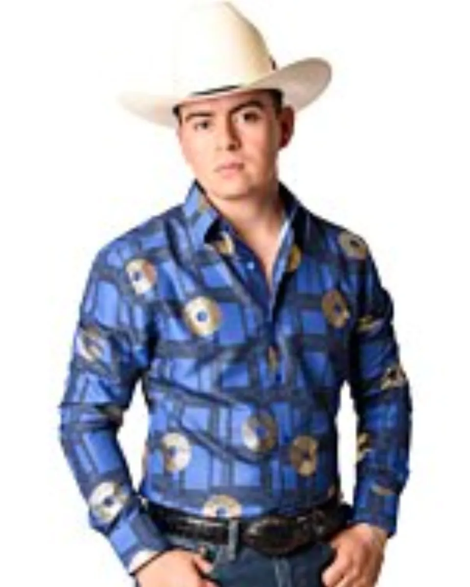 Camisa Vaquera Grecas Color Azul Y Oro WD 11-896