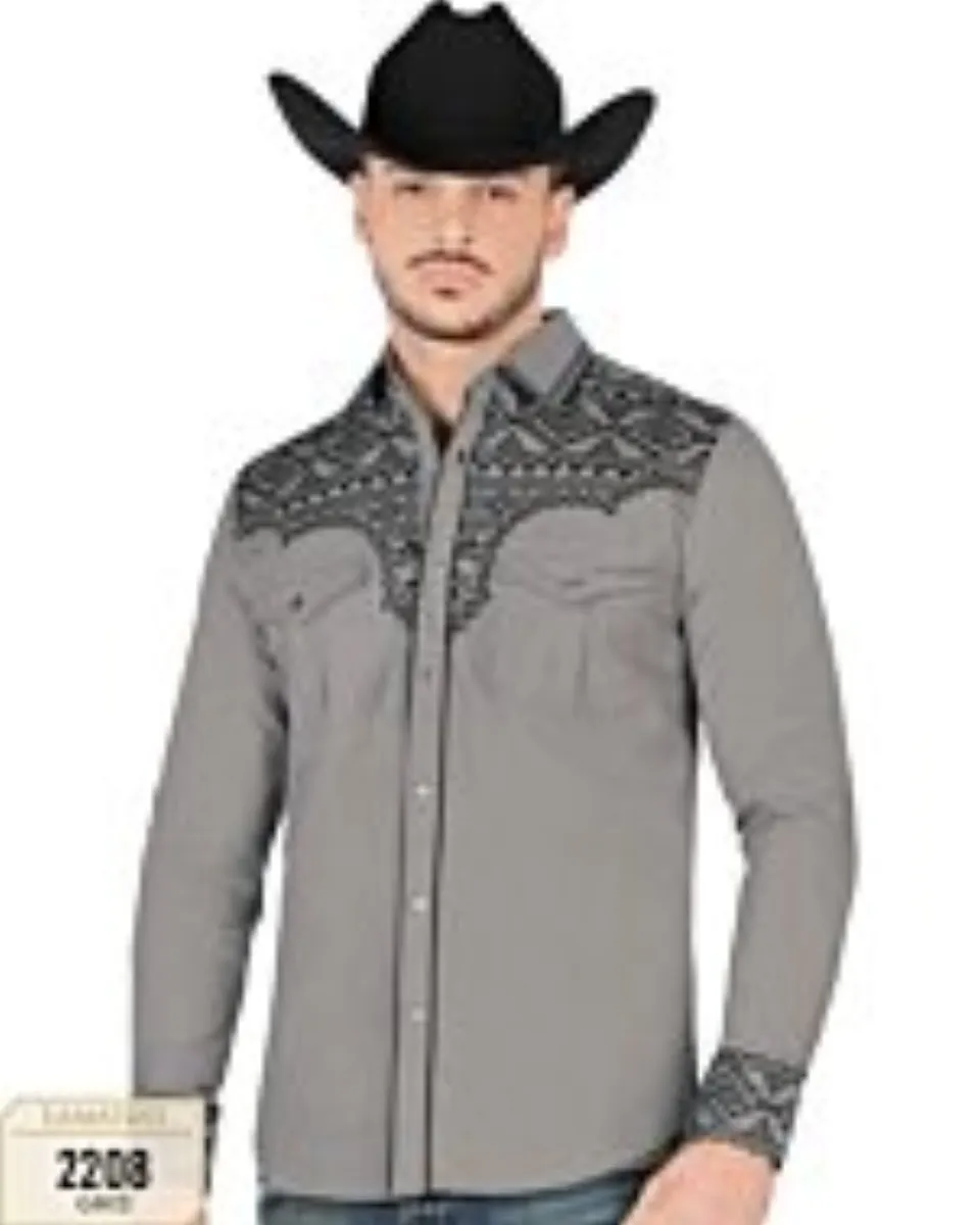 Camisa Vaquera Bordada Gris Lamasini 2208