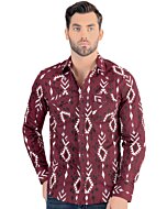 Vista frontal de la Camisa de Manga Larga Color Vino con Patrón Tribal para Hombre Lamasini 0105.