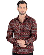Front view of Men's Burgundy Geometric Pattern Shirt - Snap Button - Modern Fit - Lamasini 0106.