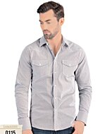 Front view of Men's White Long Sleeve Shirt with Subtle Dots - Snap Button - Modern Fit - Lamasini 0115.