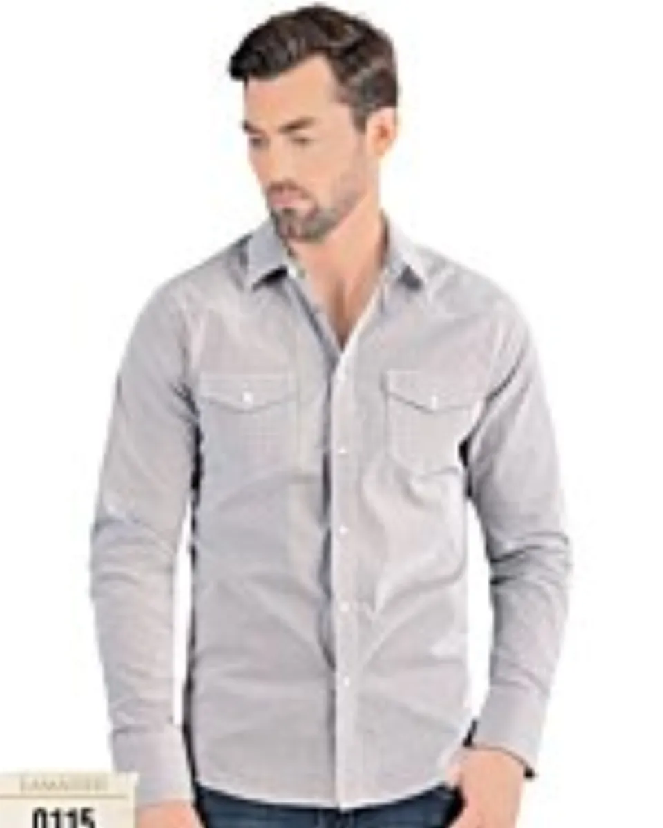 Front view of Men's White Long Sleeve Shirt with Subtle Dots - Snap Button - Modern Fit - Lamasini 0115.