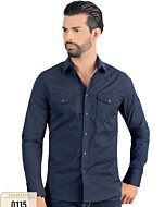 Front view of Men's Navy Blue Long Sleeve Shirt with Subtle Dots - Snap Button - Modern Fit - Lamasini 0115.