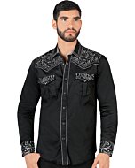 Camisa Vaquera Bordada Montero Color Negro Con Bordado Gris VA3541