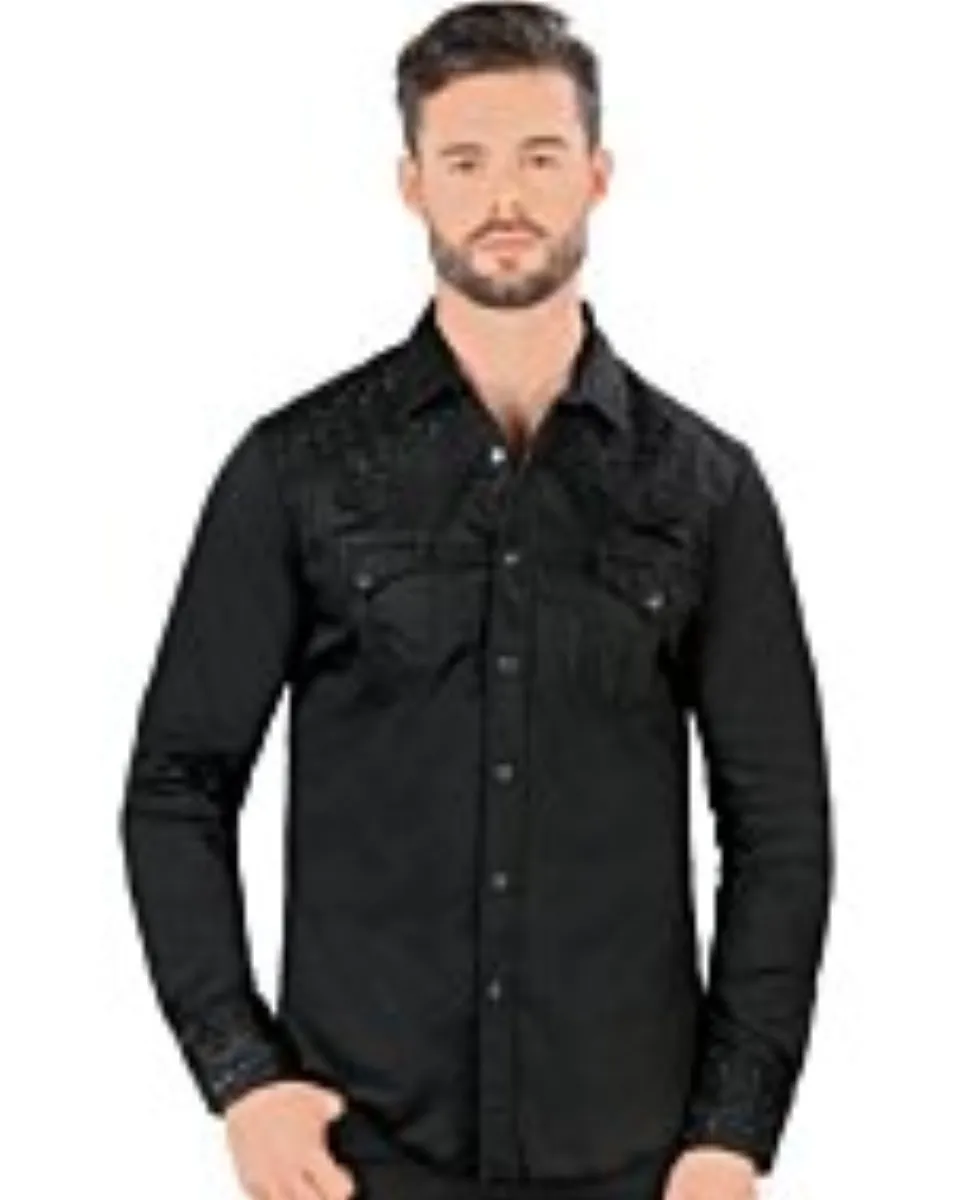 Camisa Vaquera Bordada Montero Negra VA3541