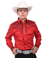 Camisa Vaquera De Gamuza Roja Bordado Negro WD 11-924