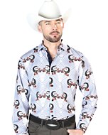 Camisa Vaquera Cuernos De Toro ESDLC 43693 Color Gris Con Negro