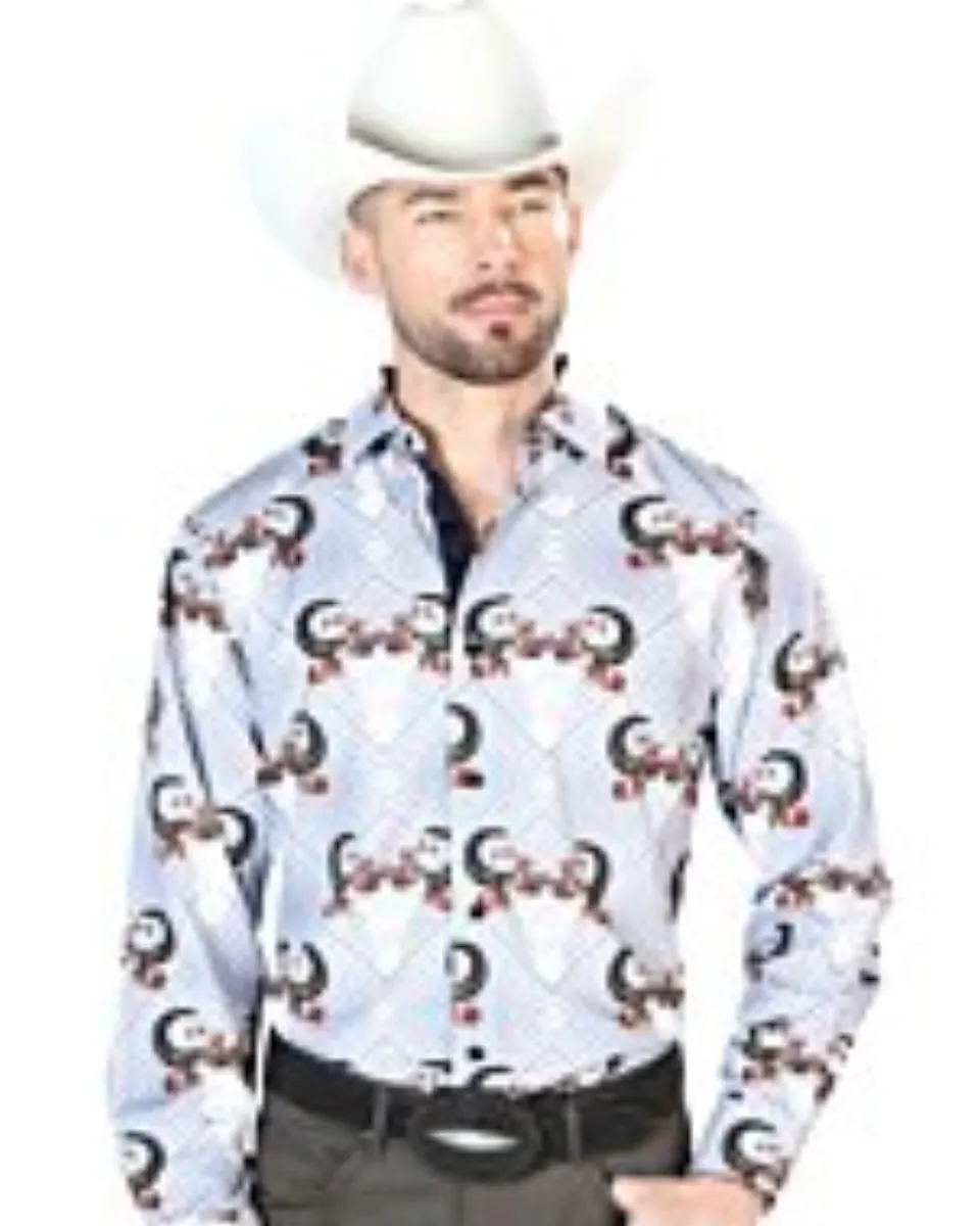 Camisa Vaquera Cuernos De Toro ESDLC 43693 Color Gris Con Negro