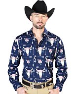 Camisa Vaquera Calavera De Toro ESDLC 43694 Color Navy Blue