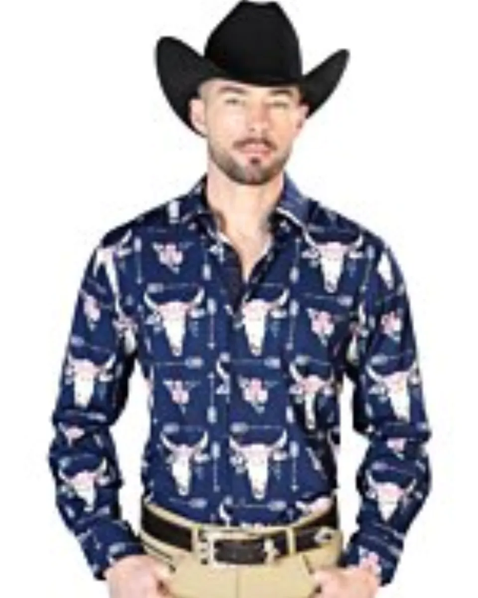 Camisa Vaquera Calavera De Toro ESDLC 43694 Color Navy Blue