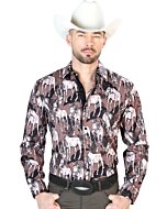 Camisa Vaquera Fina ESDLC 43699 Color Café Diseño Caballos