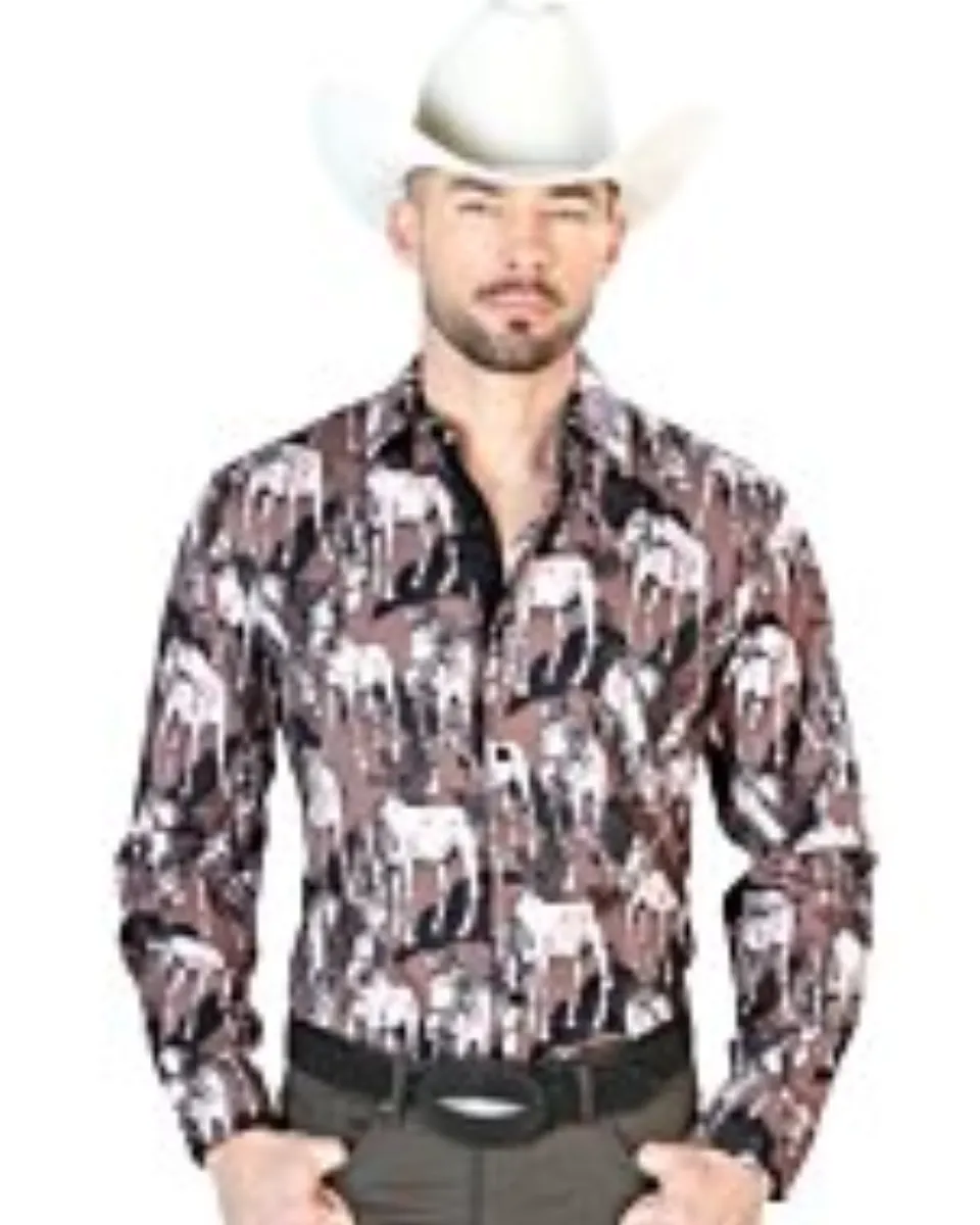 Camisa Vaquera Fina ESDLC 43699 Color Café Diseño Caballos