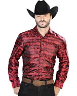 Camisa Jacquard Fina Color Rojo Con Azul Centenario 43702