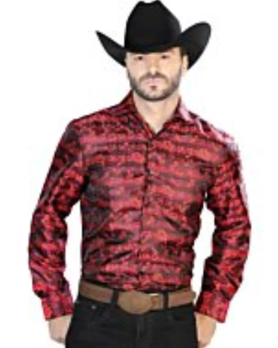 Camisa Jacquard Fina Color Rojo Con Azul Centenario 43702