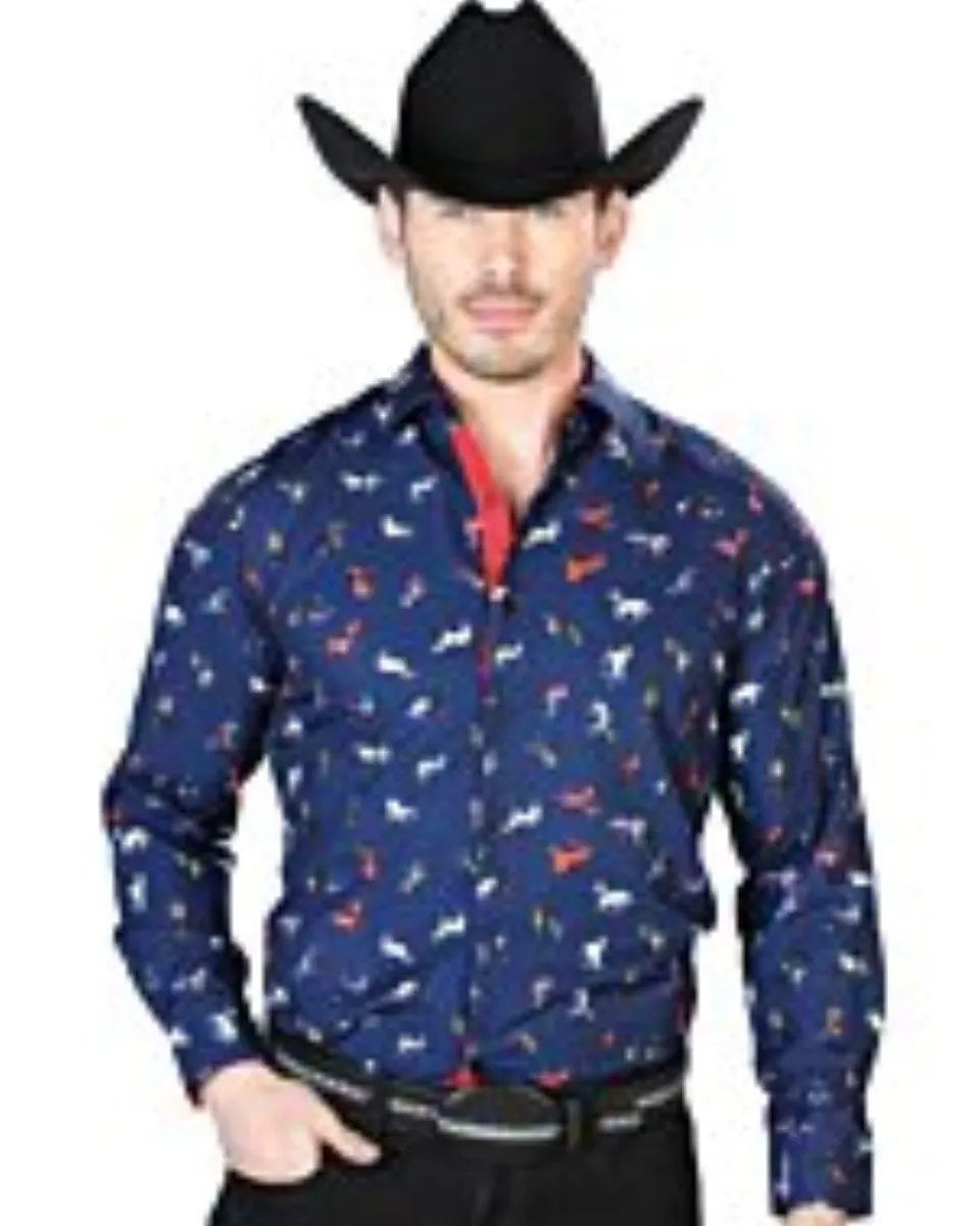 Camisa Vaquera Caballos ESDLC 43715 Color Azul