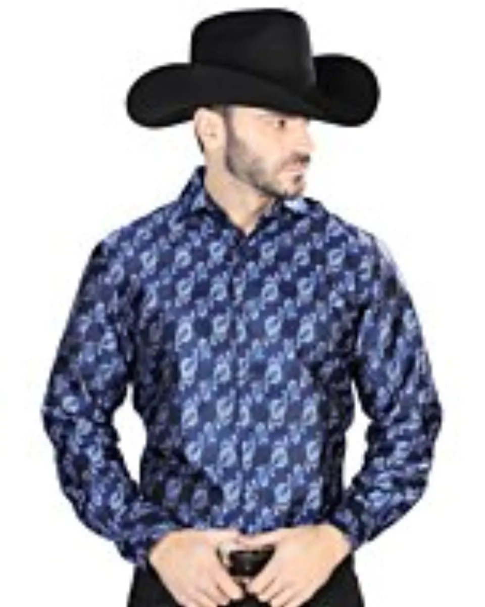 Camisa Fina Jacquard Centenario 43755 Color Azul