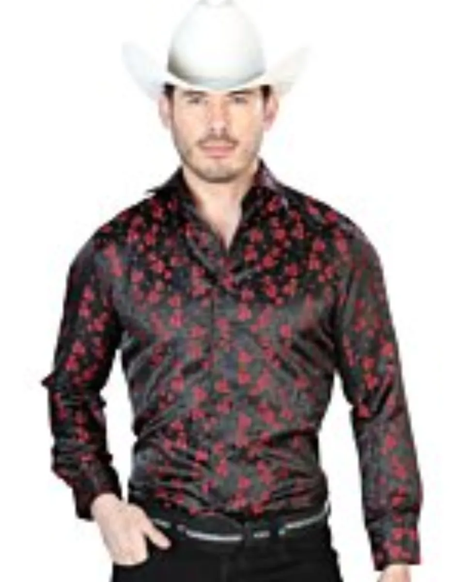 Camisa Negra Con Rojo Jacquard Centenario 43756