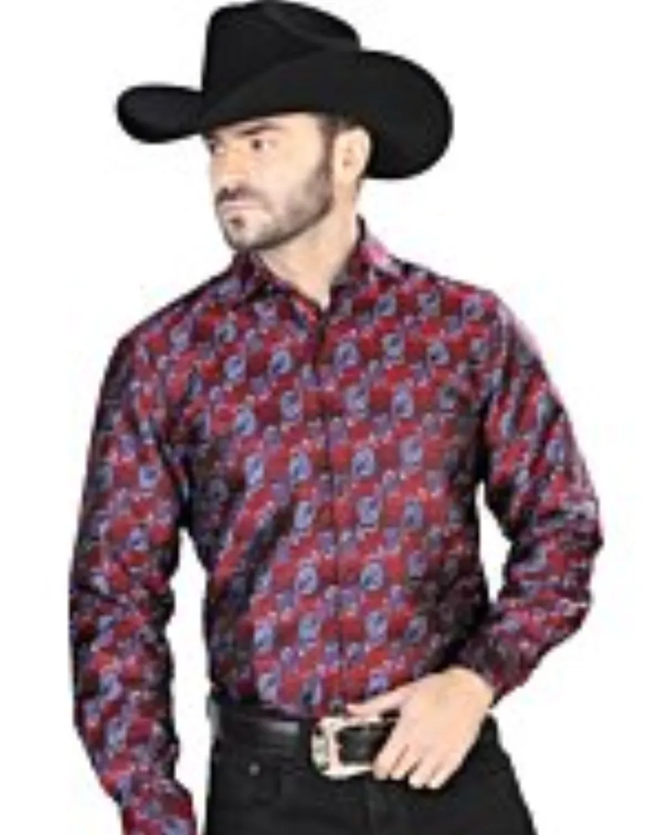 Camisa Fina Jacquard Centenario 43761 Color Rojo-Azul