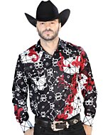 Camisa Vaquera Estampada ESDLC 44076 Color Burgundy-Blanco