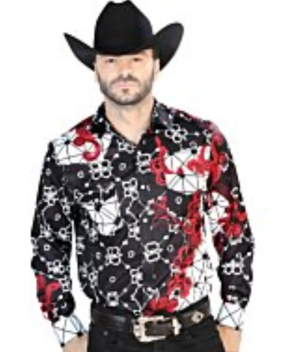 Camisa Vaquera Estampada ESDLC 44076 Color Burgundy-Blanco