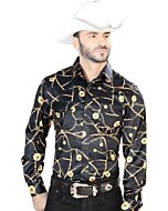 Camisa Vaquera Estampado Cadenas De Oro ESDLC 44087 Negra