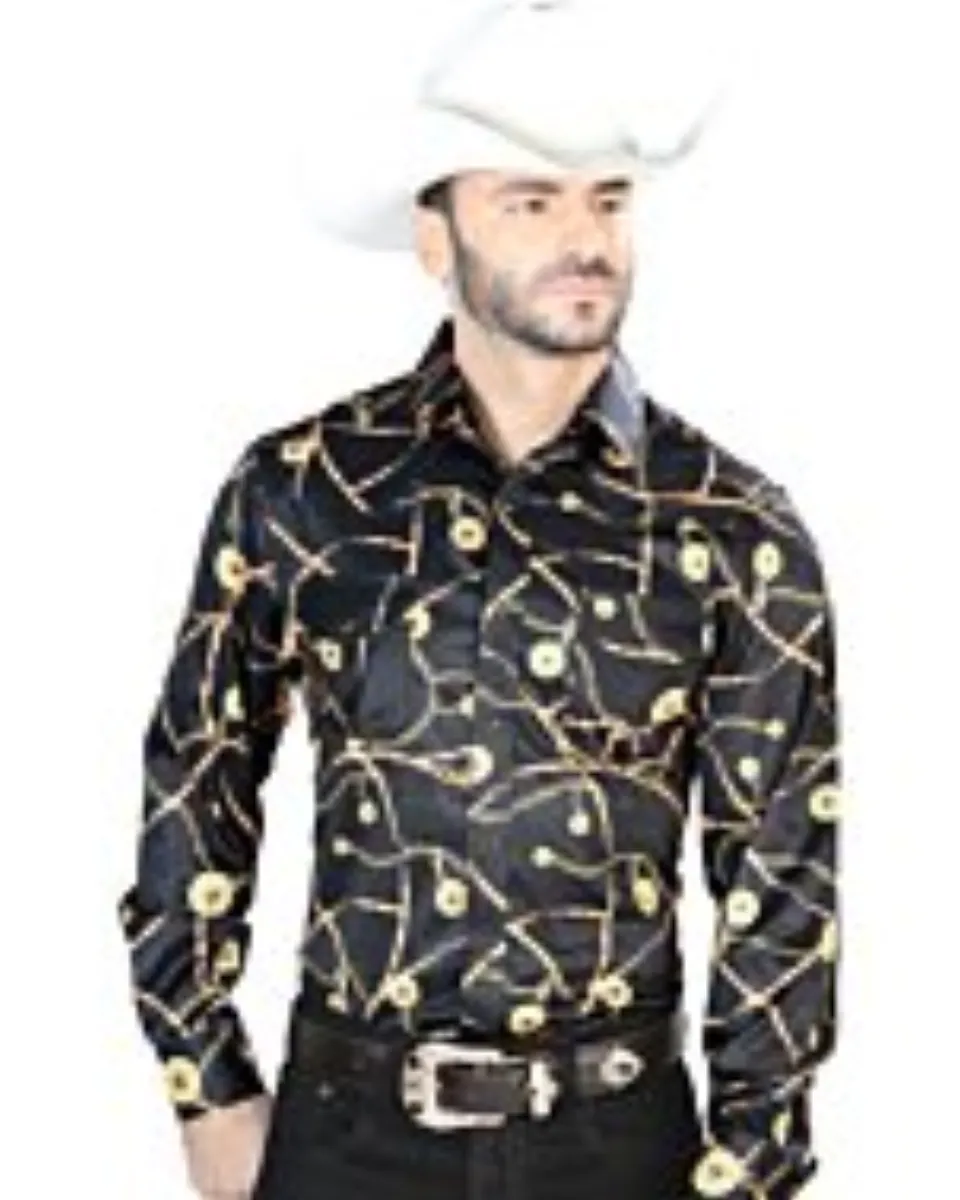 Camisa Vaquera Estampado Cadenas De Oro ESDLC 44087 Negra