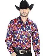 Camisa Vaquera Estampado Rosas ESDLC 44098 Color Ladrillo