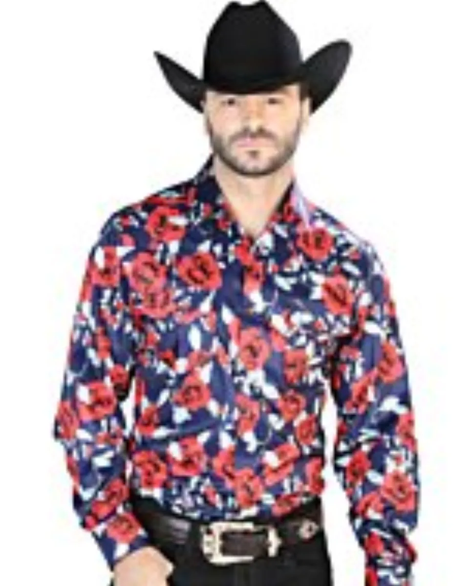 Camisa Vaquera Estampado Rosas ESDLC 44098 Color Ladrillo