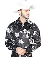 Camisa Vaquera Estampado Flores ESDLC 44109 Color Negro-Blanco