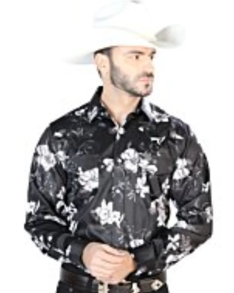 Camisa Vaquera Estampado Flores ESDLC 44109 Color Negro-Blanco