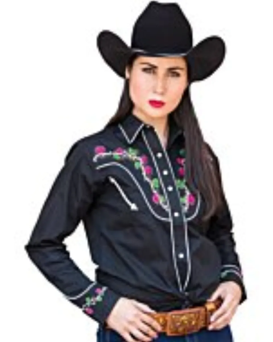 Blusa Vaquera Negra Bordada Flores WD 11-534