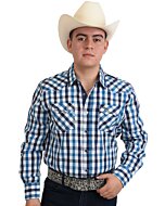 Camisa Vaquera Tradicional A Cuadros White Diamonds Western Wear 10-938 Color Azul / Blanco