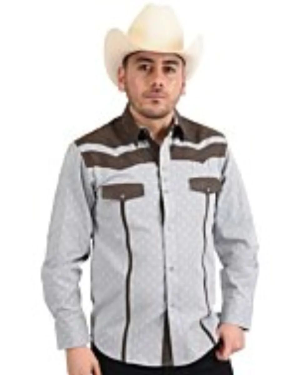 Camisa Vaquera De Lujo White Diamonds Western Wear 10-946 Color Gris Granito