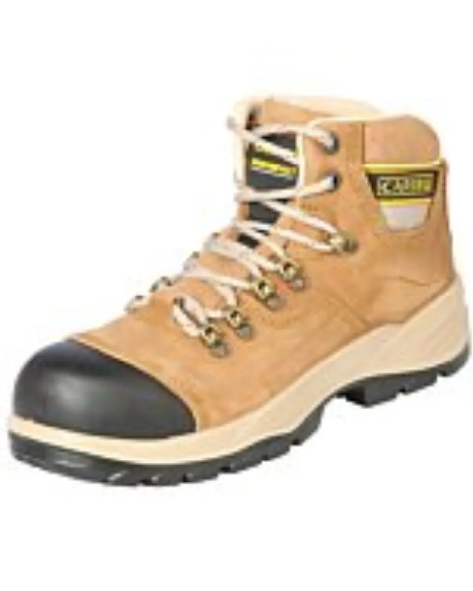 Zapatos de trabajo para hombre Caribú 44361 en piel nobuk color cajeta, con punta de acero, diseño con agujetas y suela de T.P.U./Phylon.