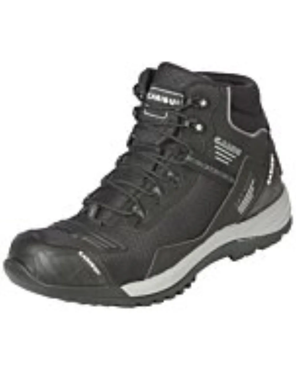 Men's black work shoes by Caribu, featuring a textile/synthetic upper, durable rubber/phylon outsole, and modern design, model 44363.
