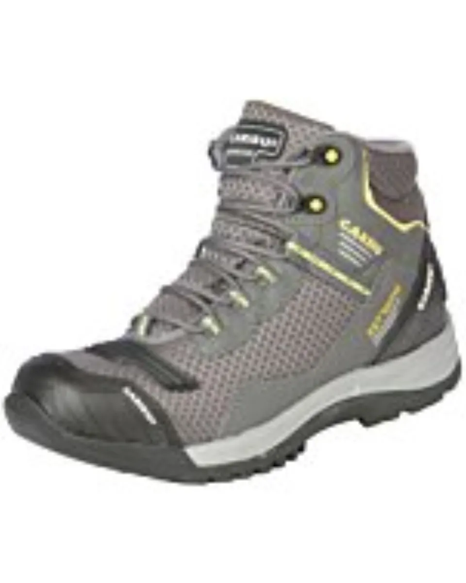 Men's gray and black work shoes by Caribu, featuring a textile/synthetic upper, durable rubber and phylon outsole, and modern design, model 44367.