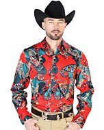 Camisa Roja Con Estampado Multicolor El Señor De Los Cielos 43668