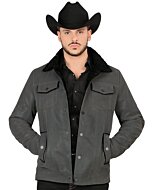 Montero 0892 Charcoal Men's Faux Leather Jacket with Sherpa Lining