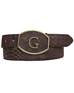El General 45303 Western belt crafted from genuine python leather in brown, featuring a bold "G" buckle.