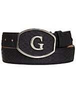 El General 45304 Western belt crafted from genuine python leather in black, with bold "G" buckle.