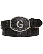 Cinto vaquero El General 45292 en piel genuina de caimán negra con hebilla "G" pulida.