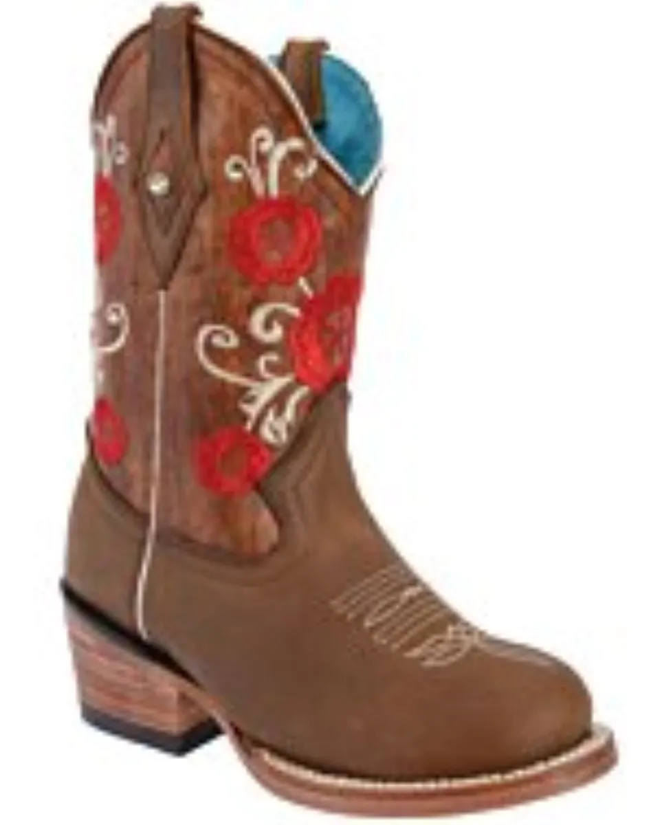 Botas Rodeo Para Niña Diseño Flor Roja WD 11-391 Color Topo