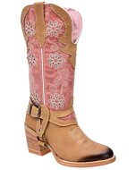 Botas Vaqueras De Dama Horma Oval White Diamonds Boots 10-568 Tubo Rosa