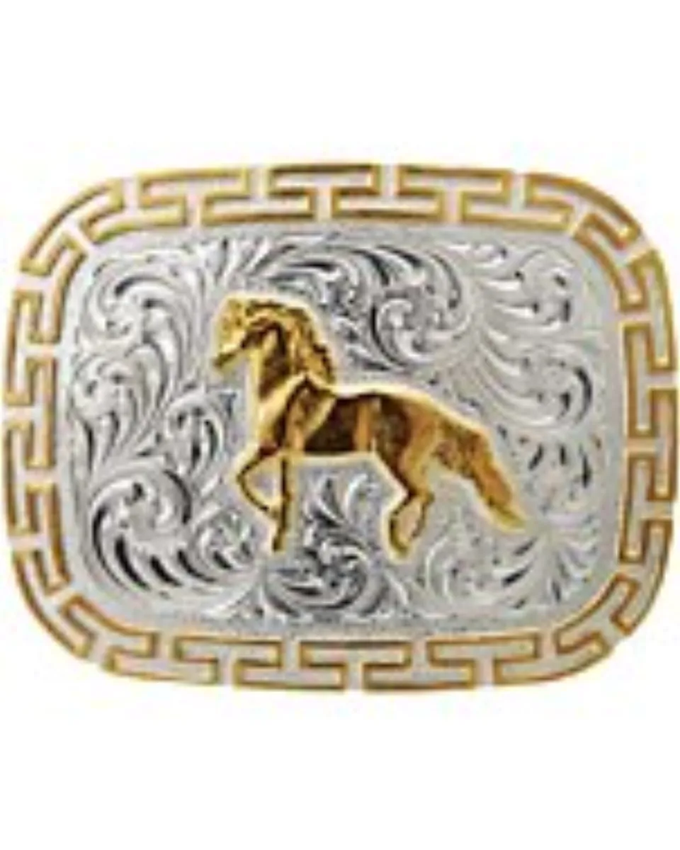 Hebilla Vaquera Caballo Trotando Plateada Con Dorado WD 11-1304