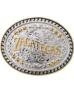 Hebilla Vaquera Plateada Zacatecas Con Letras Doradas WD 11-1298