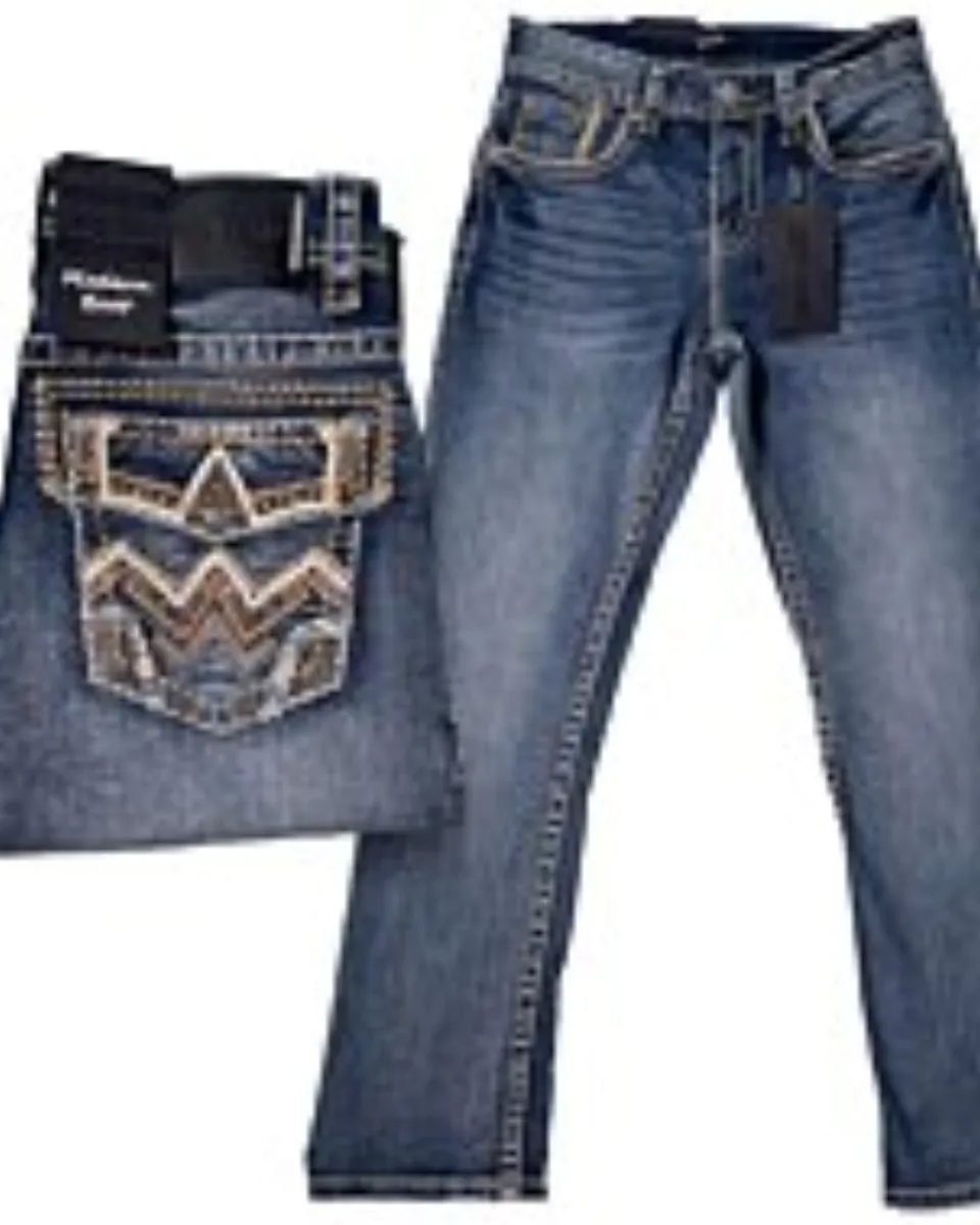 Jeans Montero 4622 Azul Medio para Hombre con bolsillos traseros bordados detallados