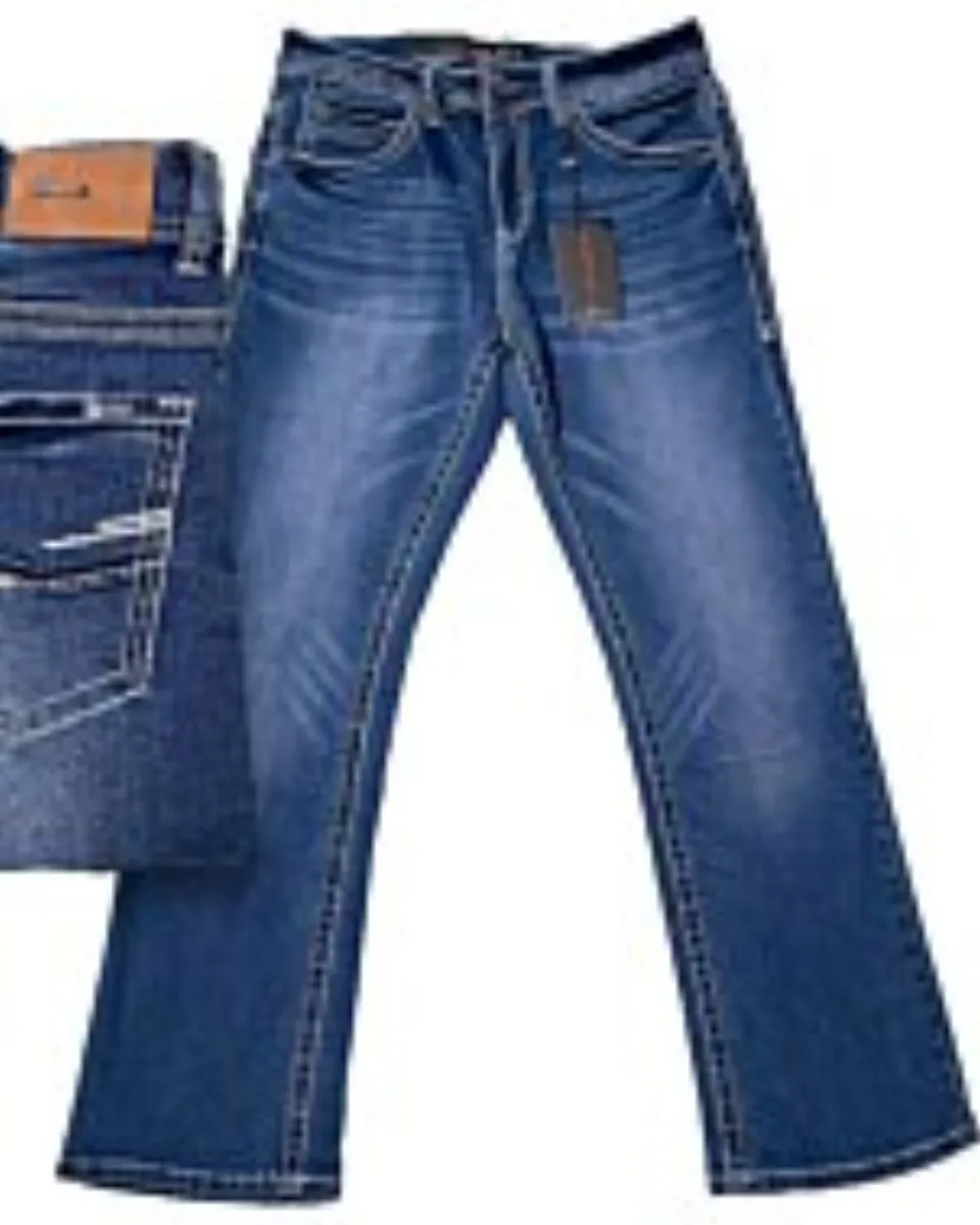 Jeans Lamasini 4626 Azul Medio Corte Moderno Boot con Detalles Desgastados