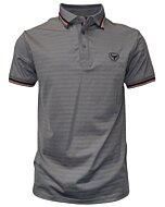 Lamasini 28217 men's gray polo shirt with striped contrast collar and embroidered logo