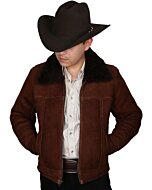 Chocolate Men's Sheepskin Jacket with Shearling Collar - Made in Mexico